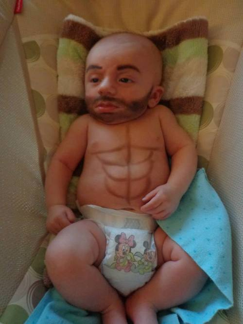 Baby bodybuilder mascot